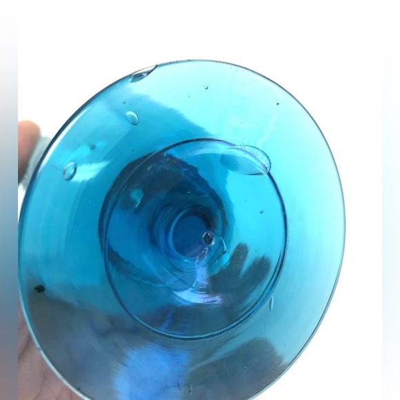 Vintage Hand Painted Glass Azure Blue Stemware Drinking Goblet With Girl - Picture 5 of 6